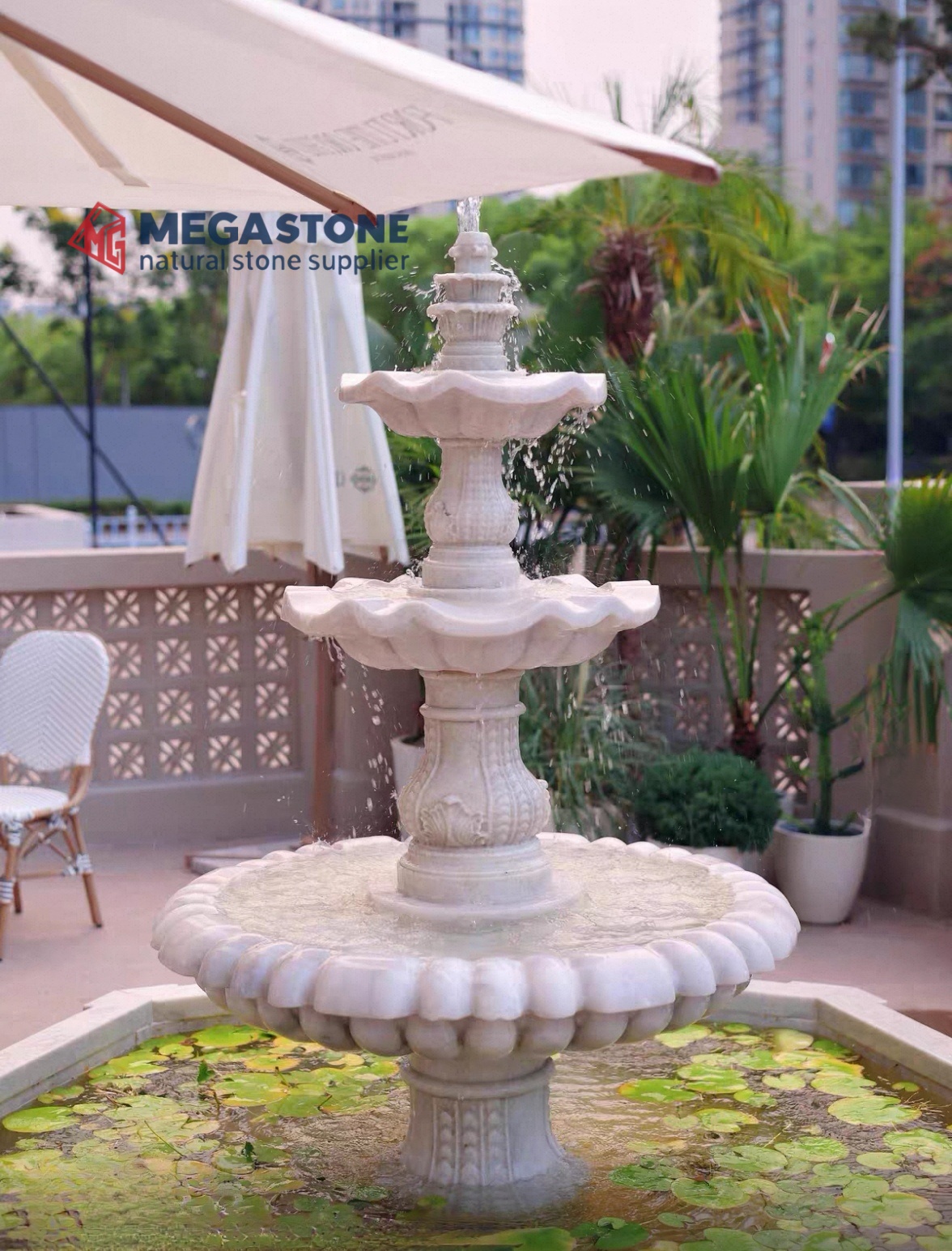 White Marble Fountain For Garden