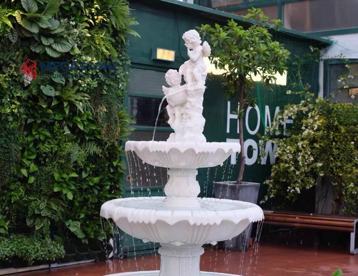 White Marble Fountain For Garden