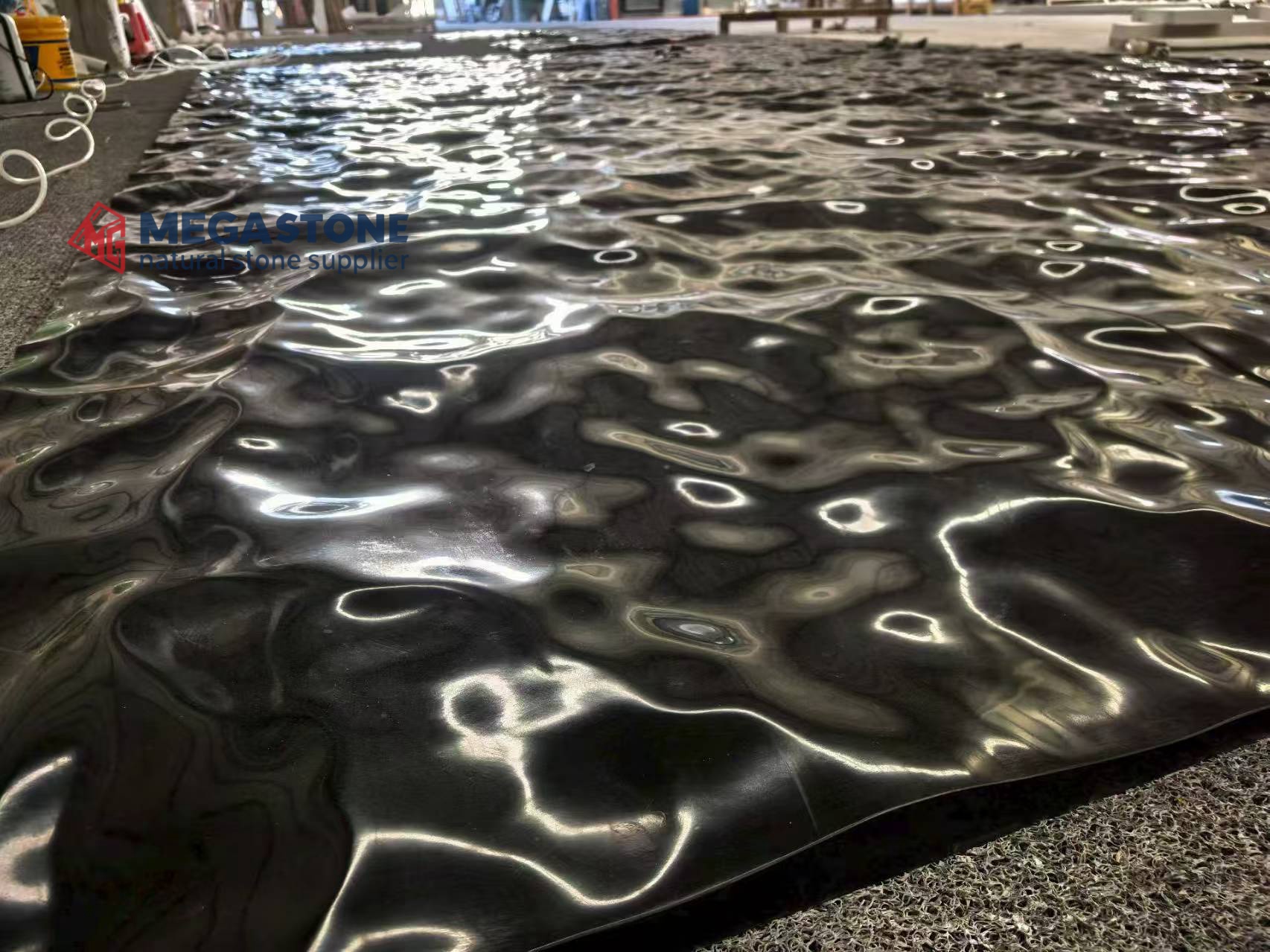 Black Liquid Marble CNC Carved Water Wave Wall