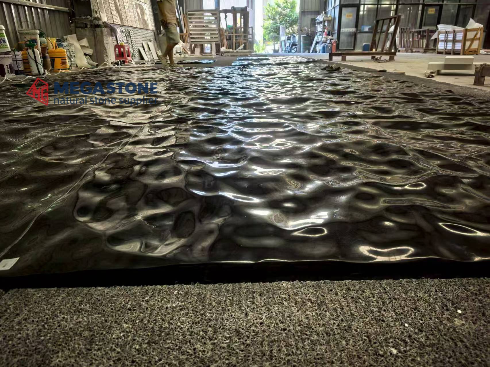 Black Liquid Marble CNC Carved Water Wave Wall