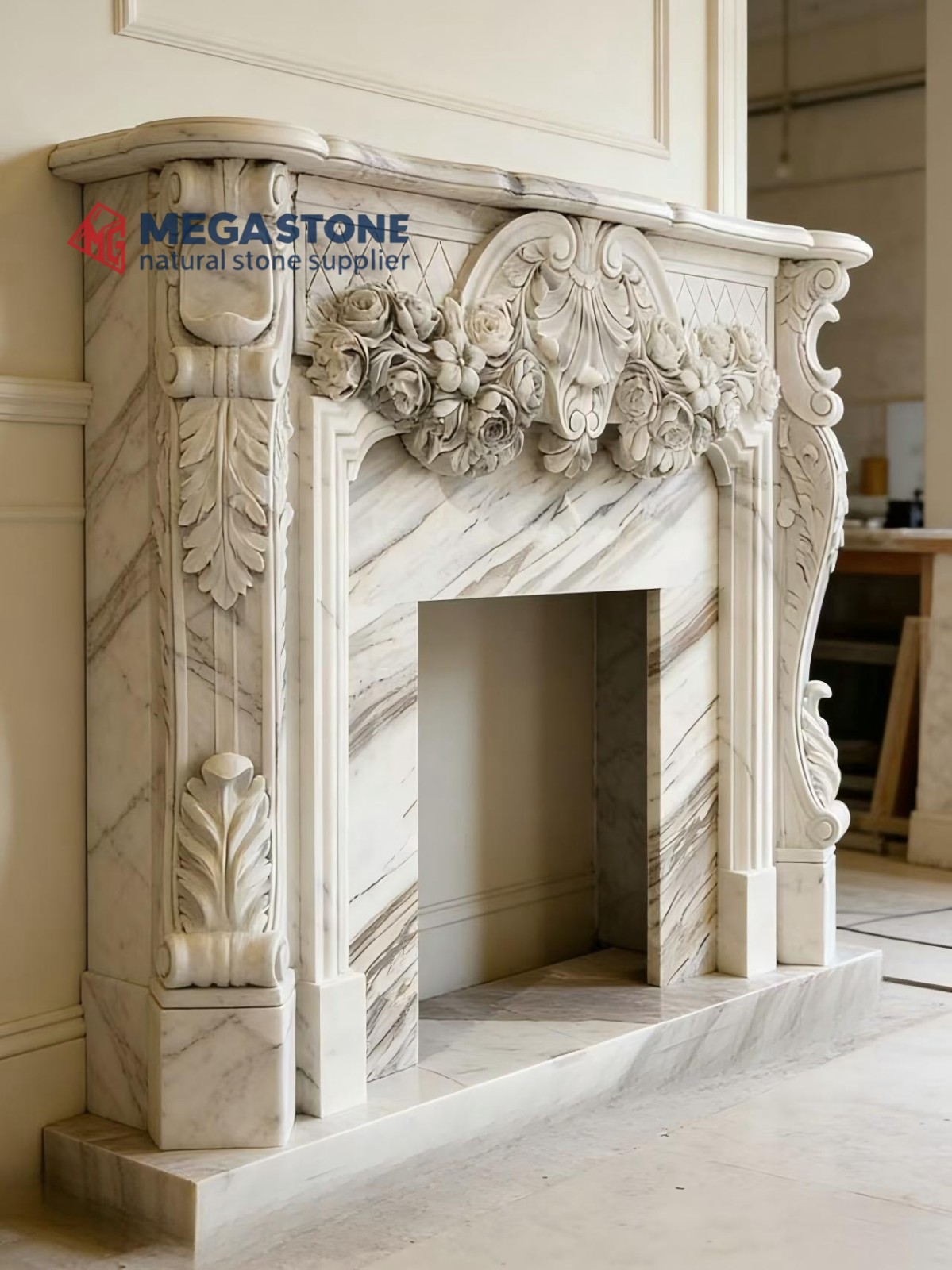 Custom French Style Stone Mantel Manufacturer