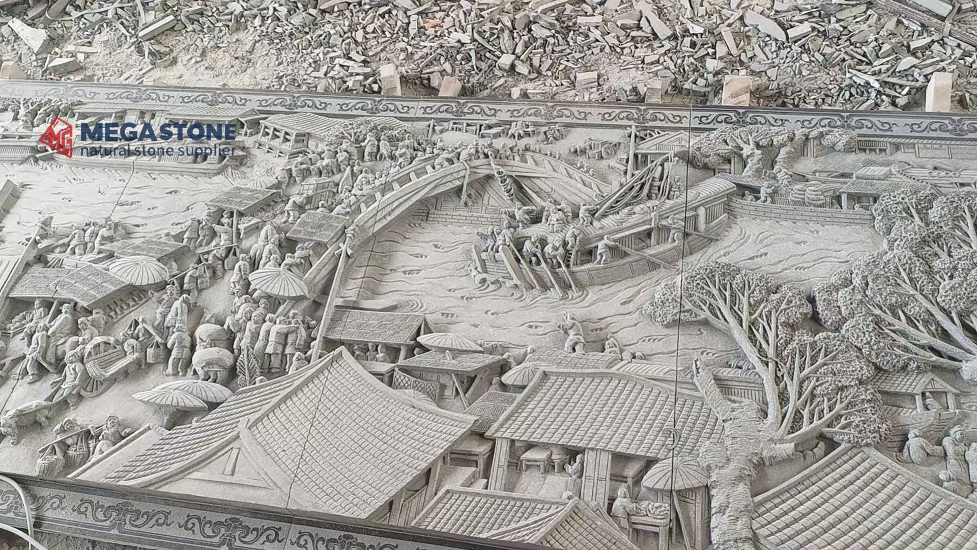 Hand Carved Granite Relief – Along the River During the Qingming Festival