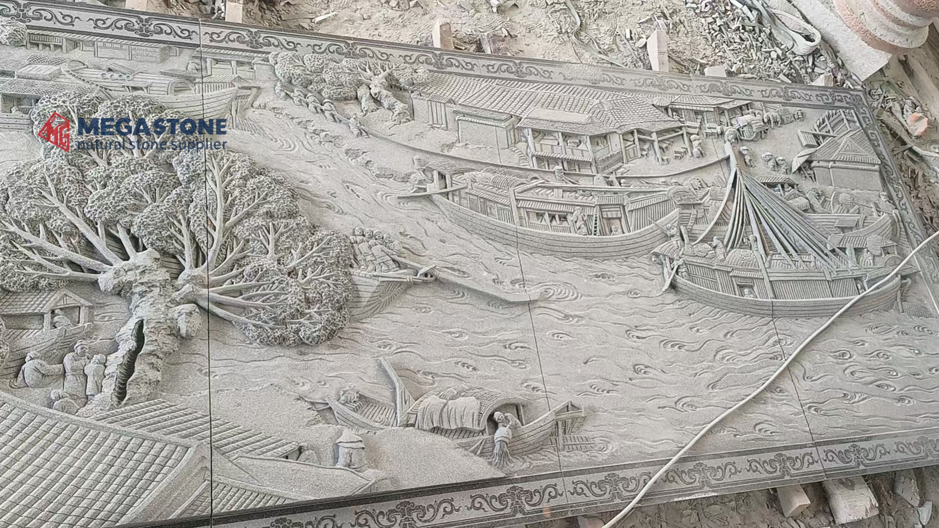 Hand Carved Granite Relief – Along the River During the Qingming Festival