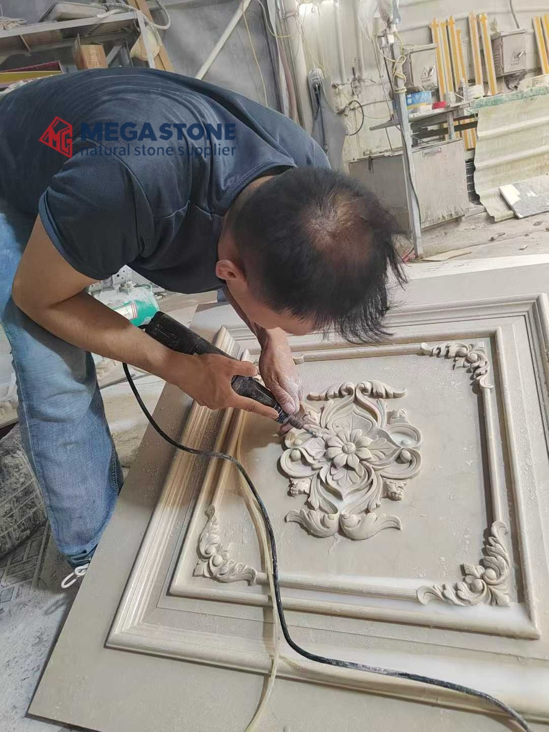 Hand-Carved Opulent Stone Relief Panels with Floral & Royal Crown Designs