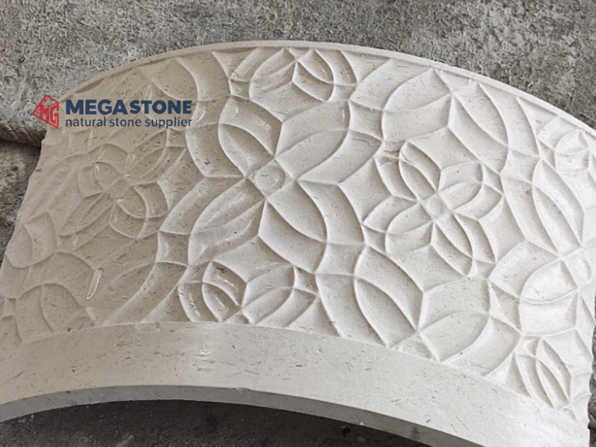Emelas Beige Limestone Carved Curved Panel