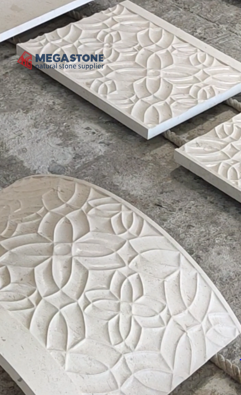 Emelas Beige Limestone Carved Curved Panel