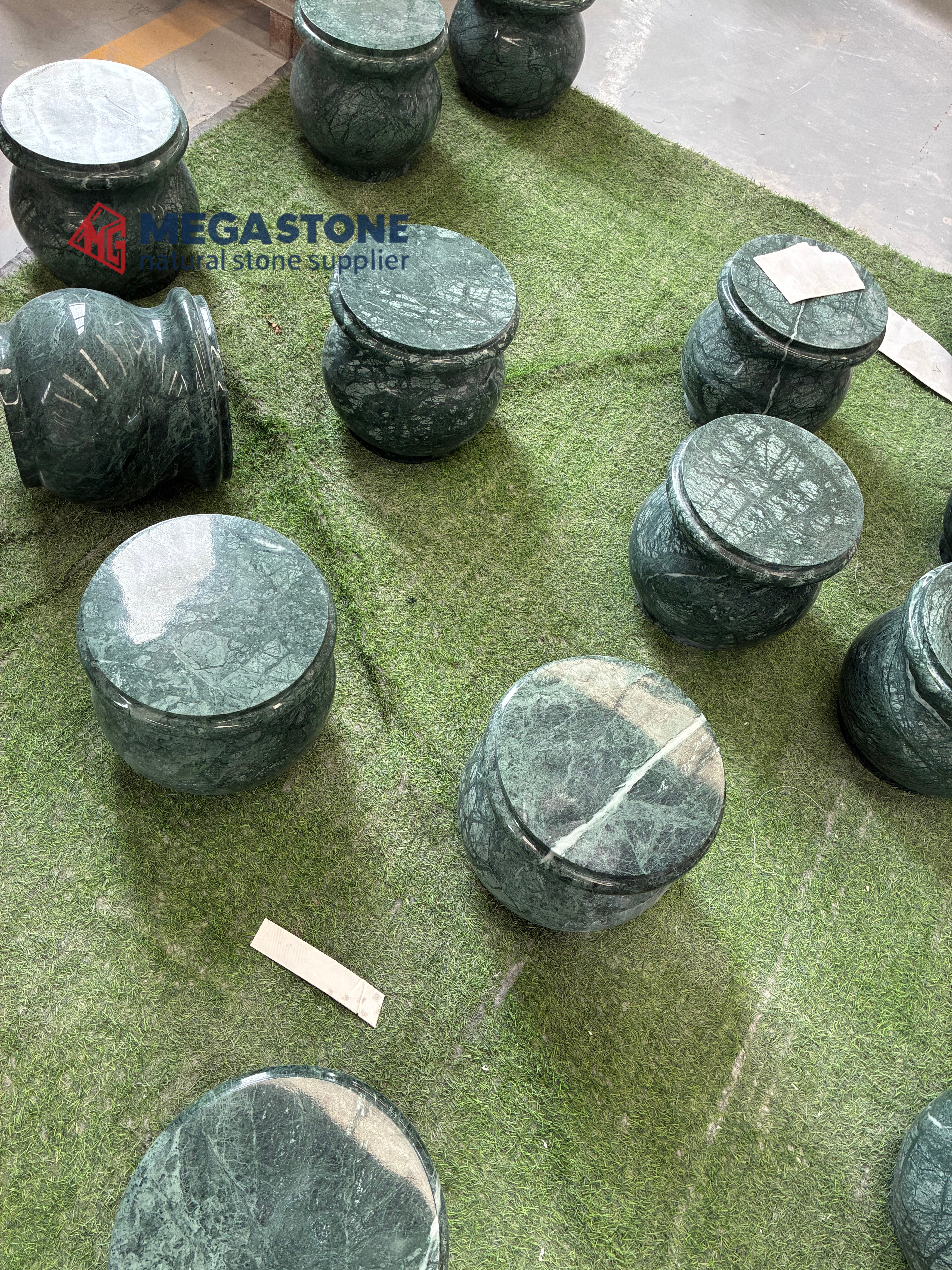 Custom Verde Green Marble Round Accent Stool