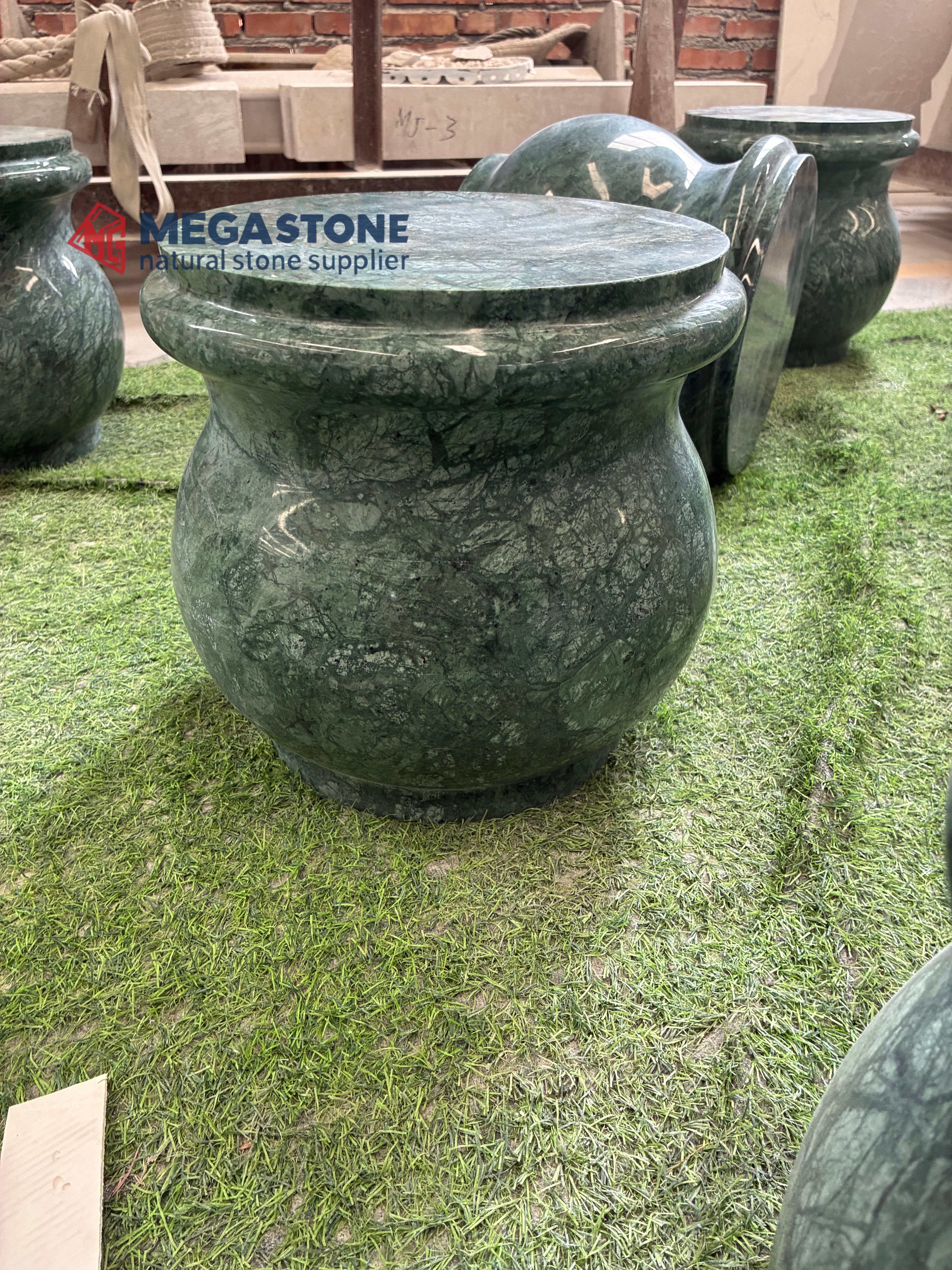 Custom Verde Green Marble Round Accent Stool