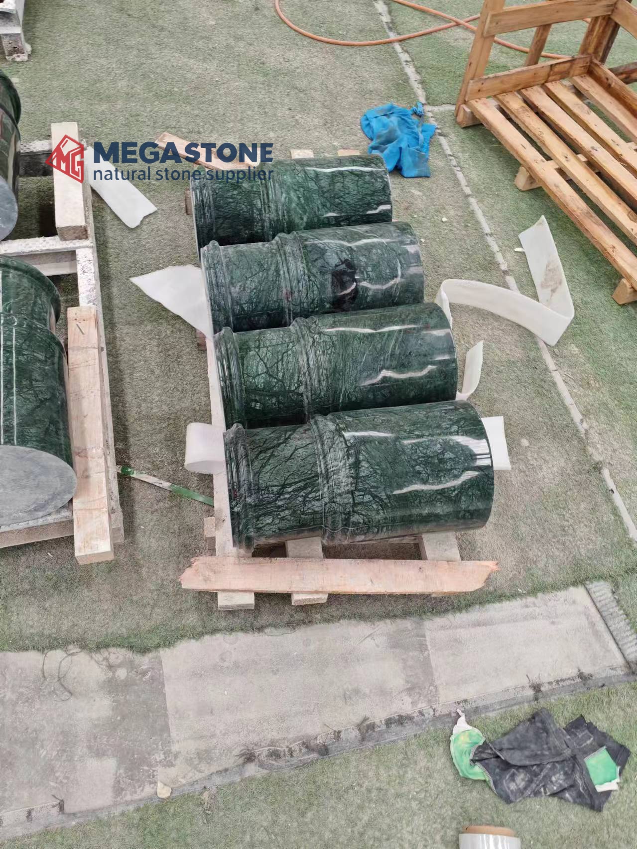 Fluted Verde Green Marble Decorative Column Pedestal