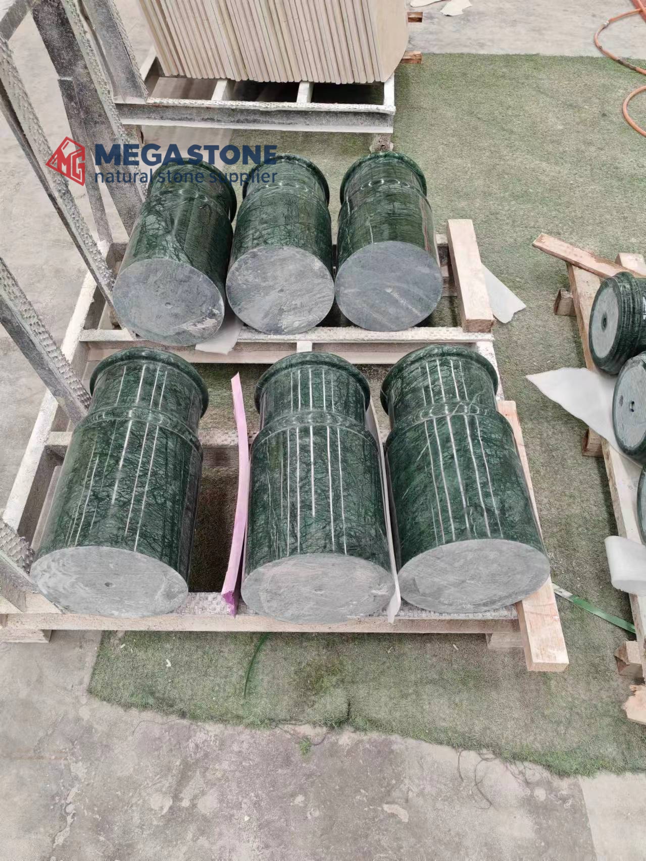 Fluted Verde Green Marble Decorative Column Pedestal