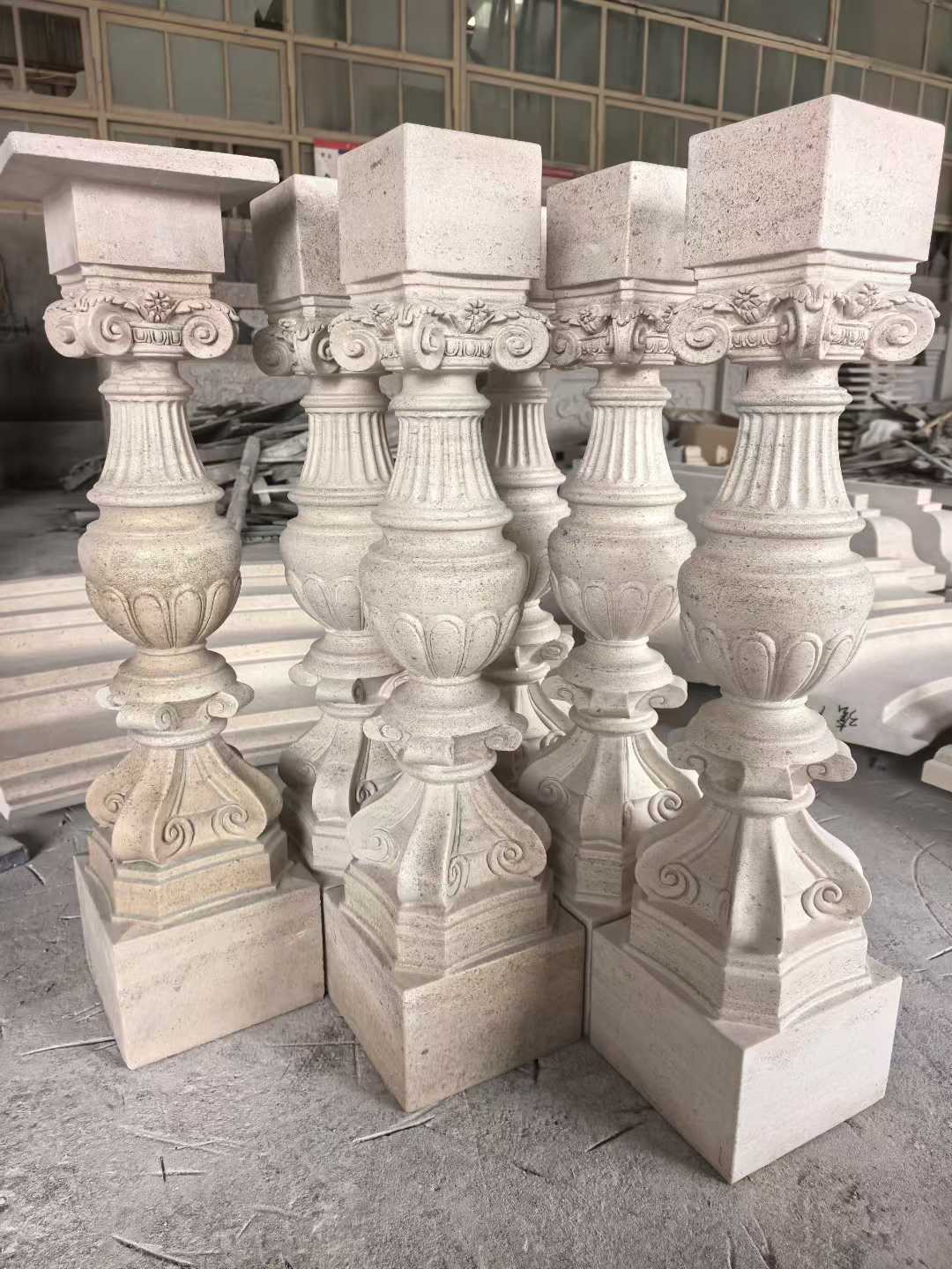 Luxury Hand-Carved Limestone Urn Balusters Ionic Style Stone
