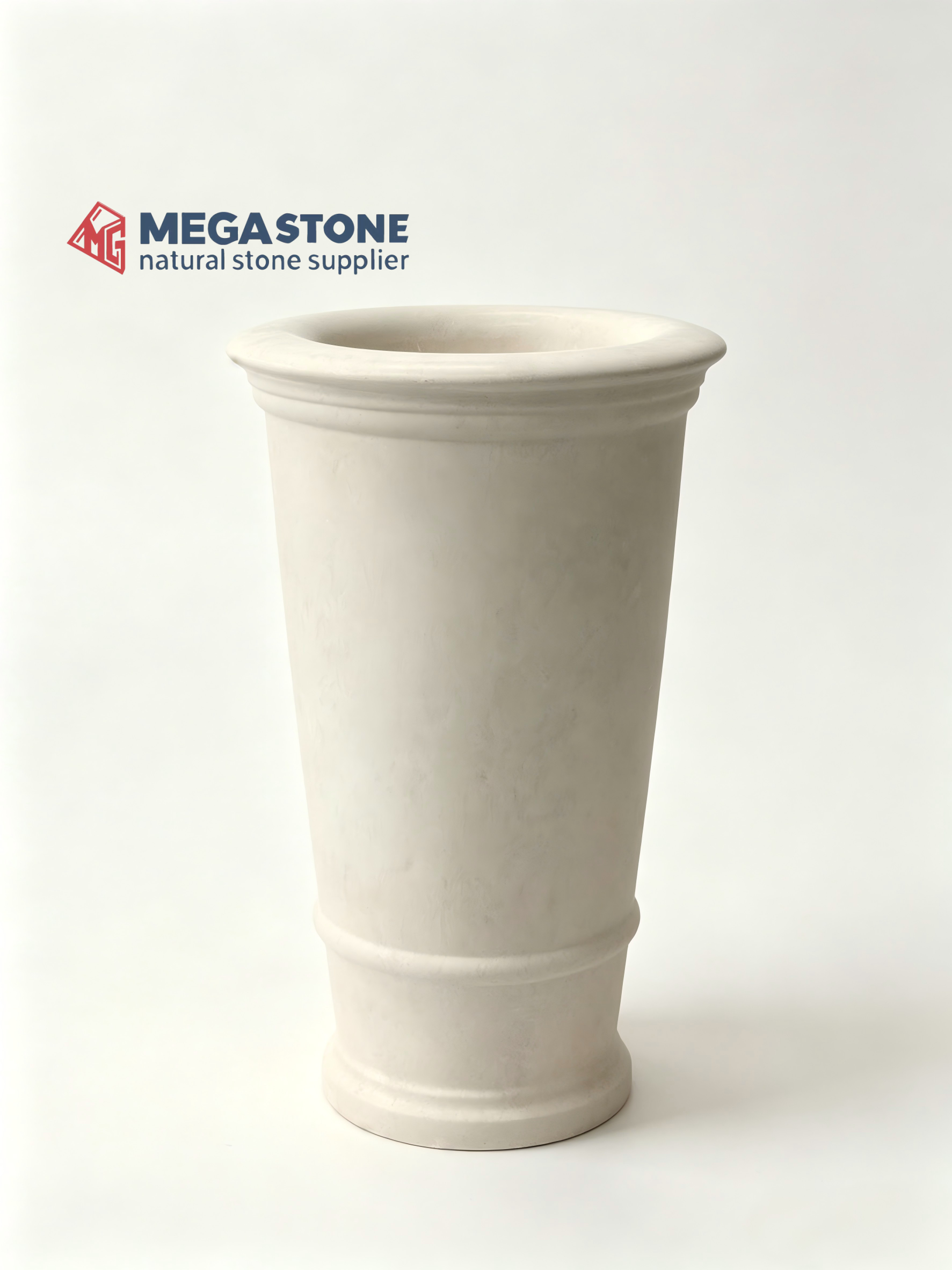 Bulgarian Vratza Limestone Tapered Planter with Rim for Hotel Projects