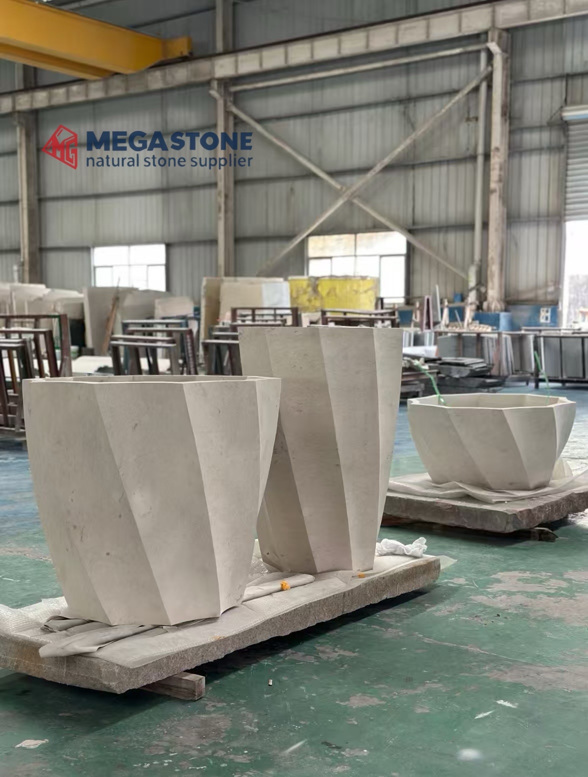 Geometric Twisted Limestone Tapered Planter for Outdoor Decoration
