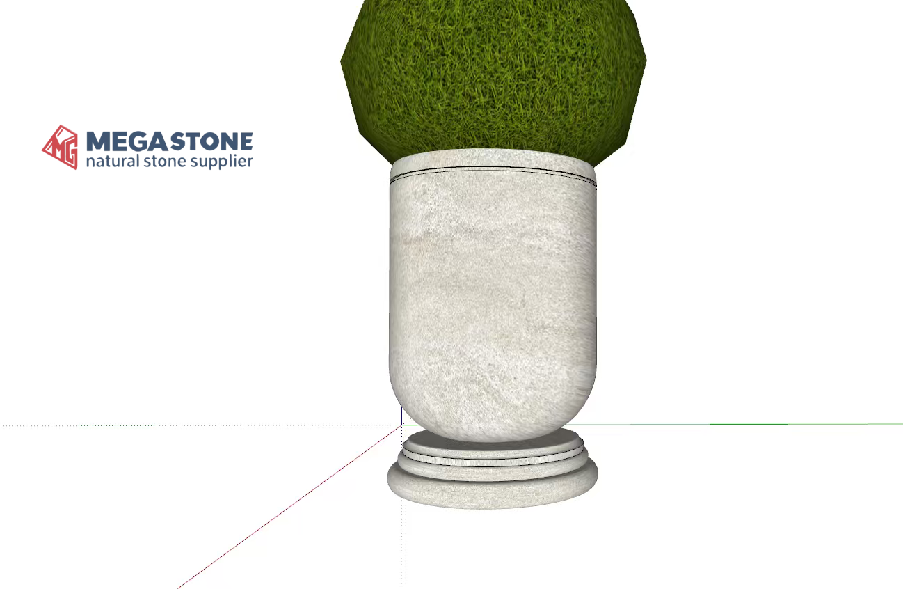 Myra Beige Limestone Cylindrical Planter with Pedestal Base