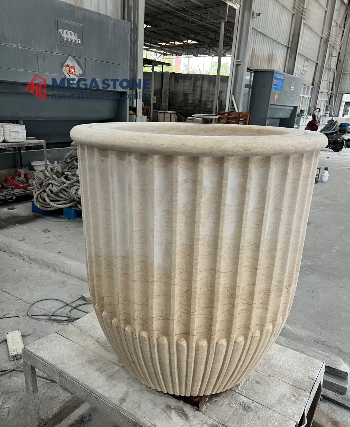 Premium Sunny Yellow Marble Fluted Garden Urn