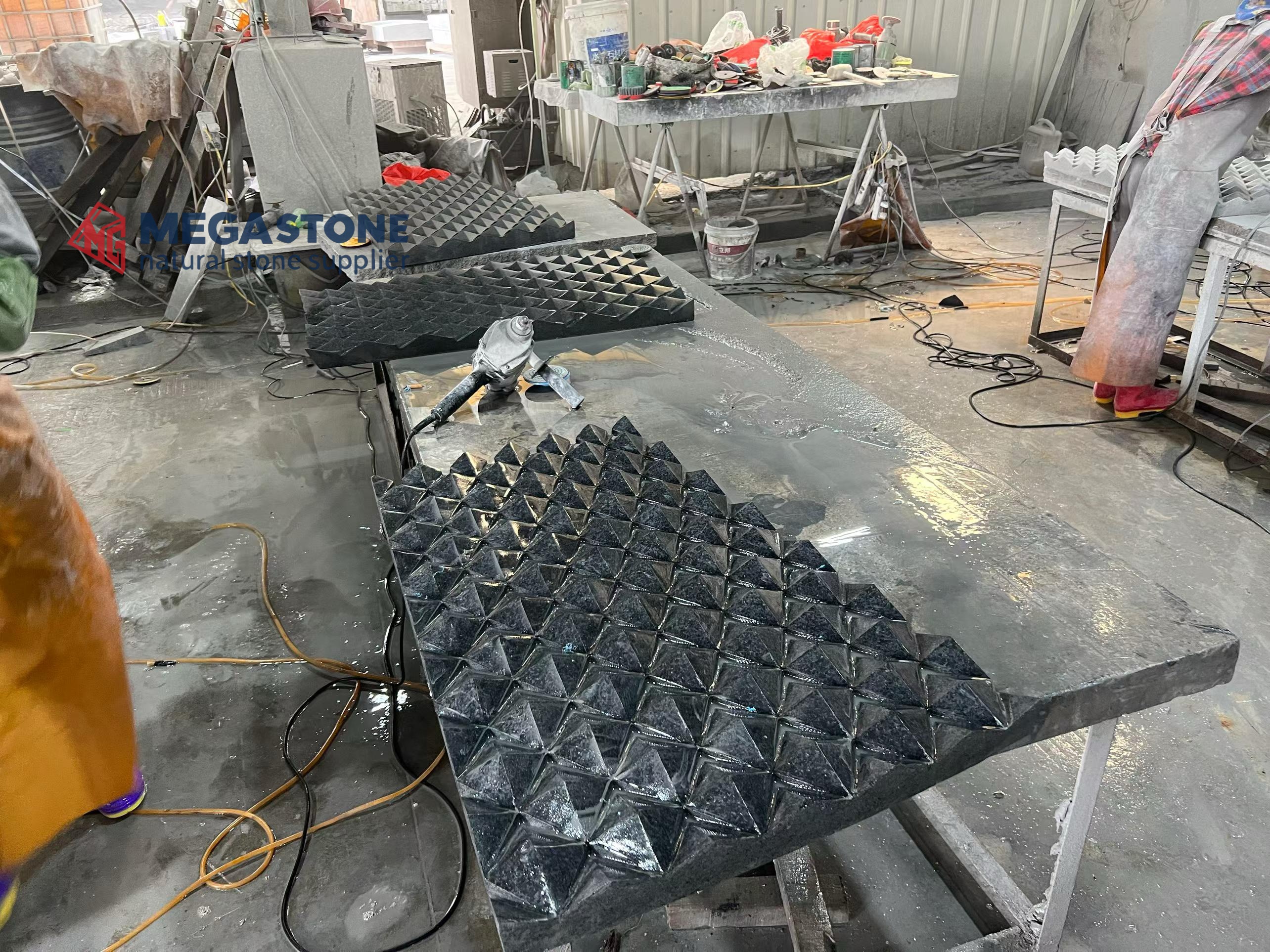 Angola Black Granite Diamond Cut Water Feature Panel