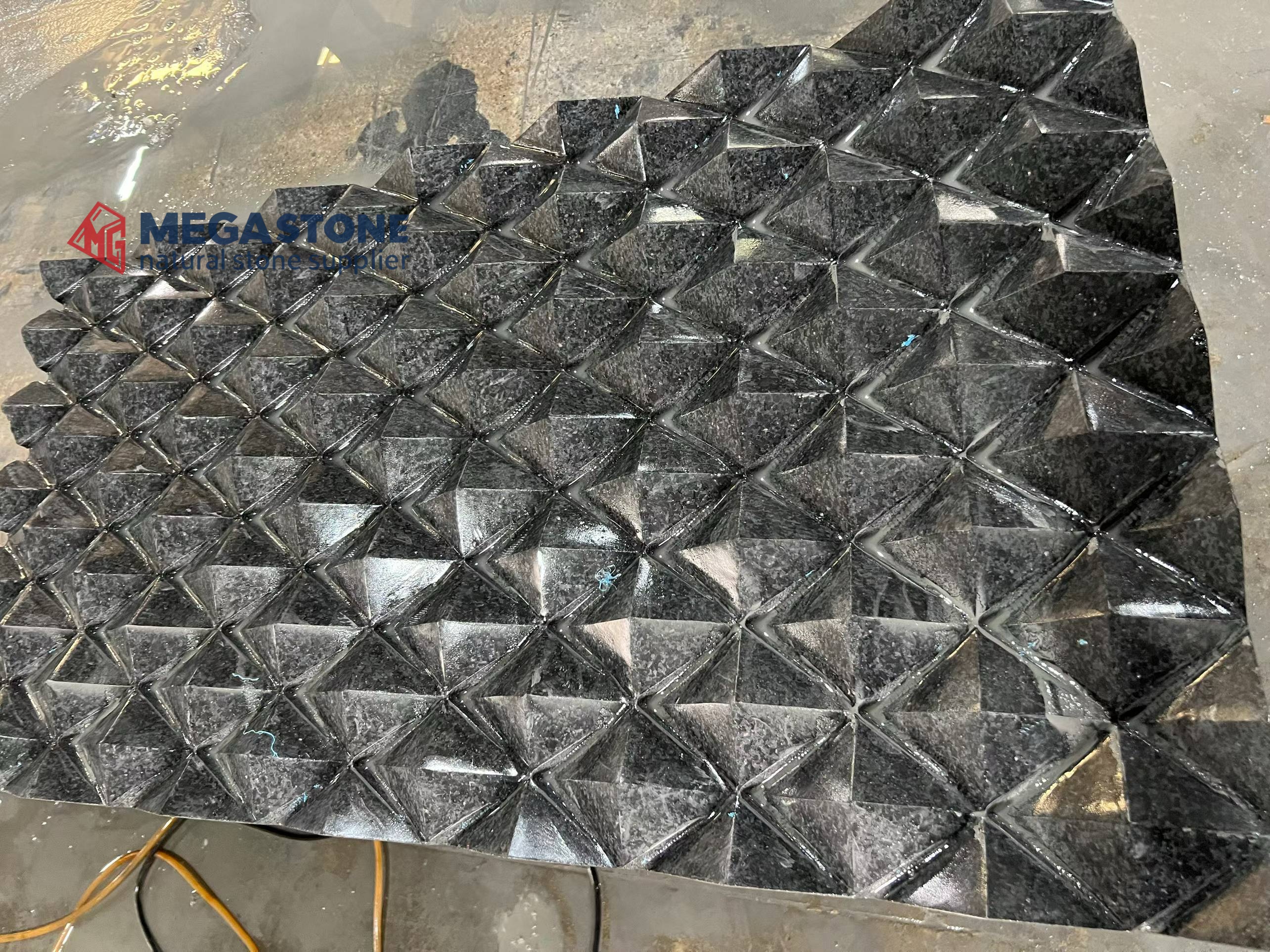 Angola Black Granite Diamond Cut Water Feature Panel