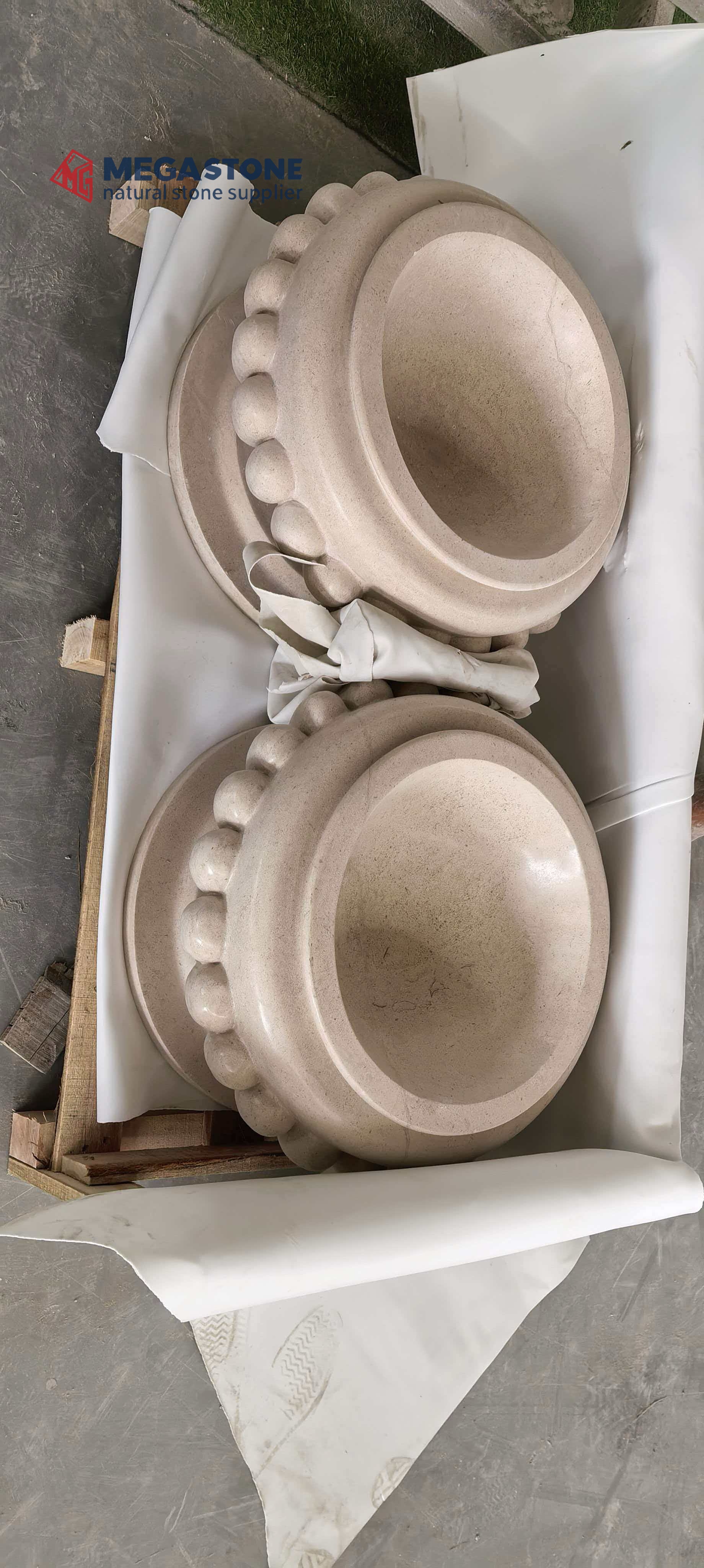 Custom Moleanos Limestone Carved Courtyard Fountain Wall