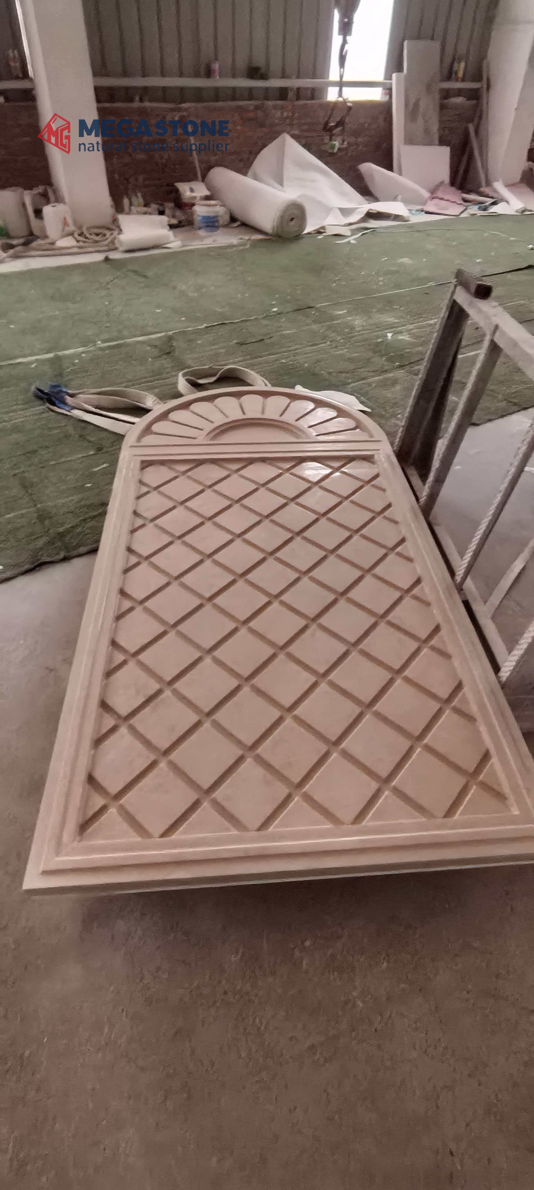 Custom Moleanos Limestone Carved Courtyard Fountain Wall