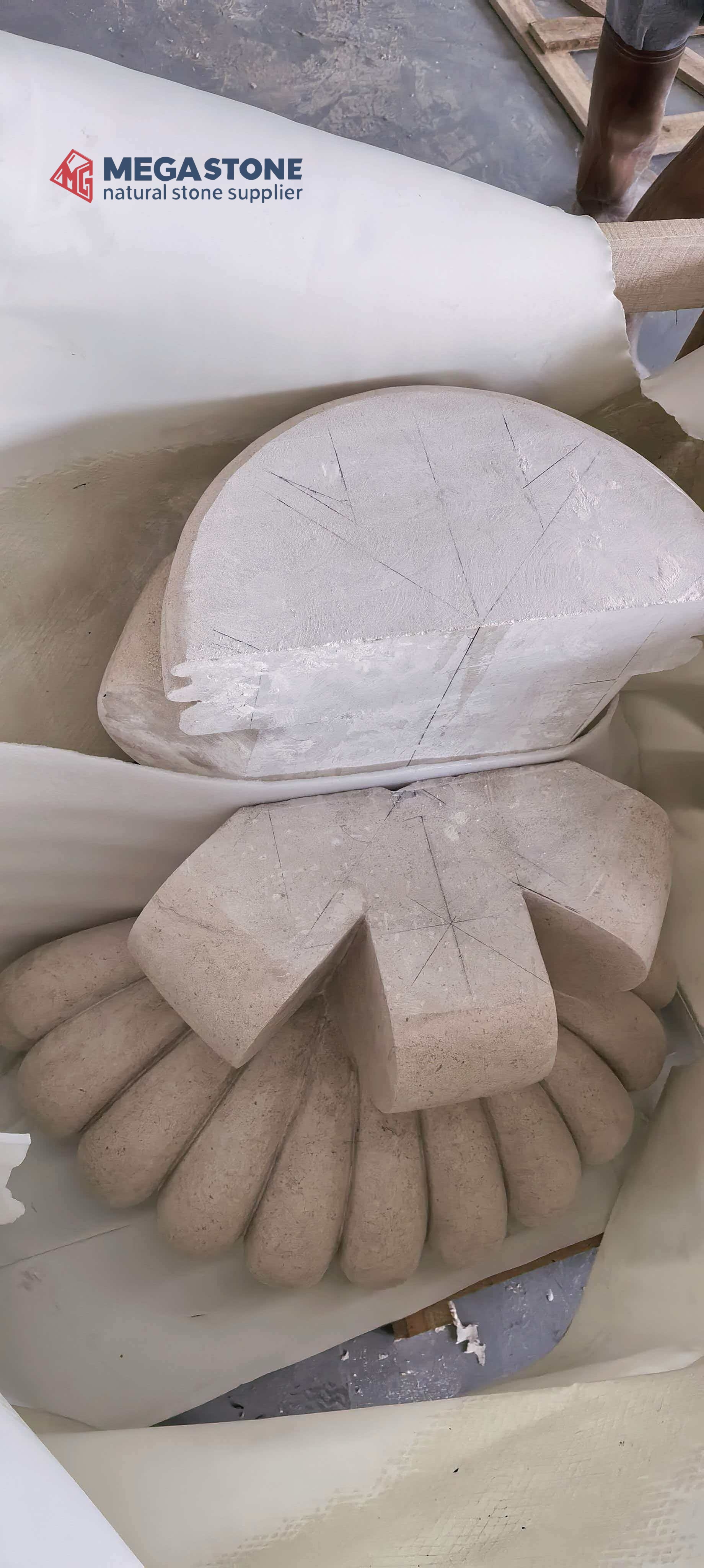 Custom Moleanos Limestone Carved Courtyard Fountain Wall