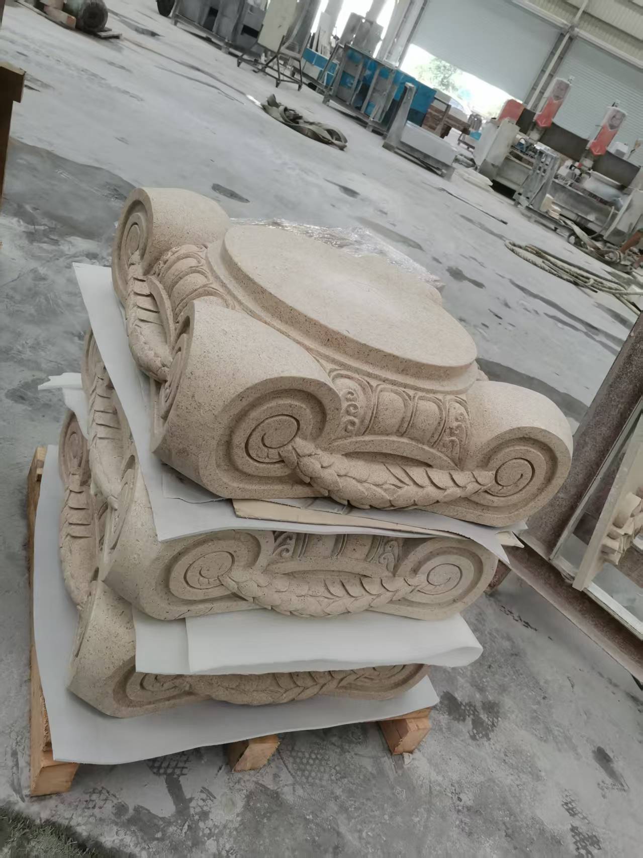 Custom Moleanos Limestone Carved Column Head with Volutes