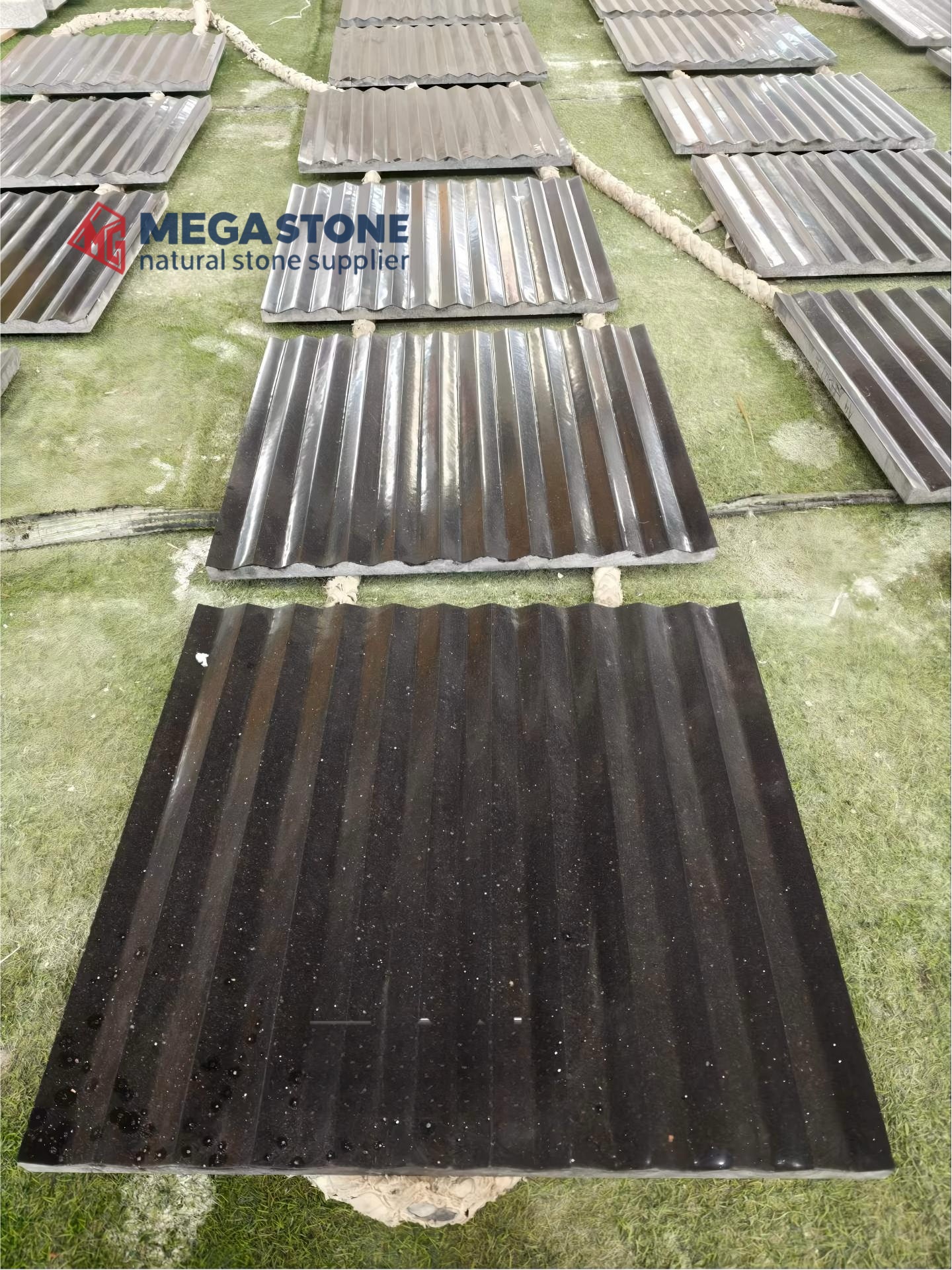 Premium Black Galaxy Granite CNC Carved Fluted Panels Polished 3D