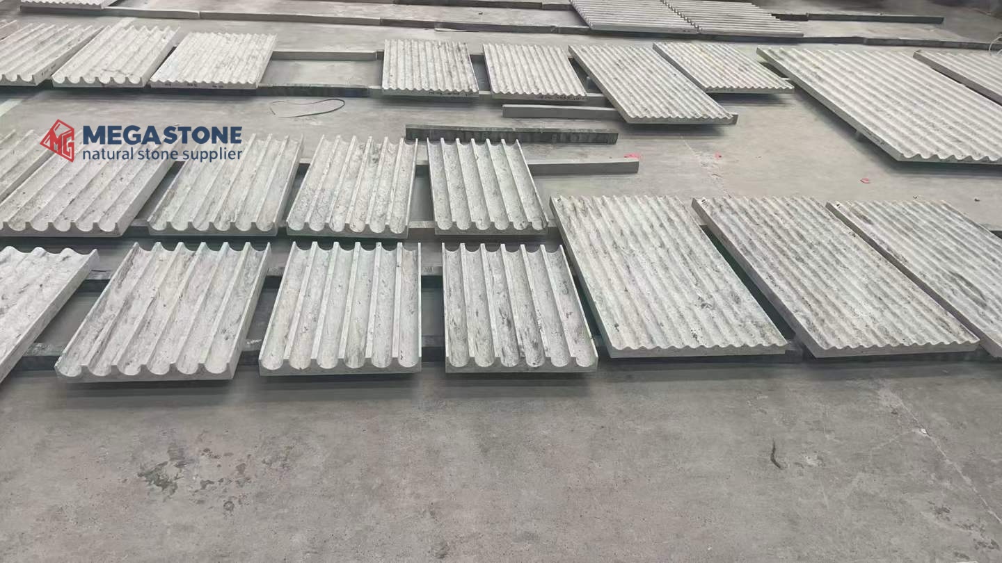 Textured Fluted River White Granite Feature Wall Panels