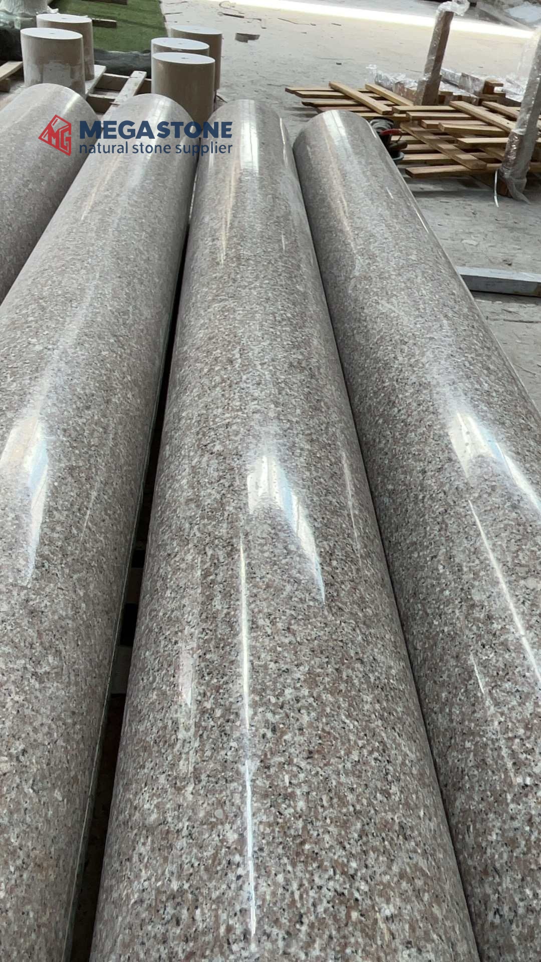 Shrimp Red Granite Curved Panels for Complete Hollow Column Set