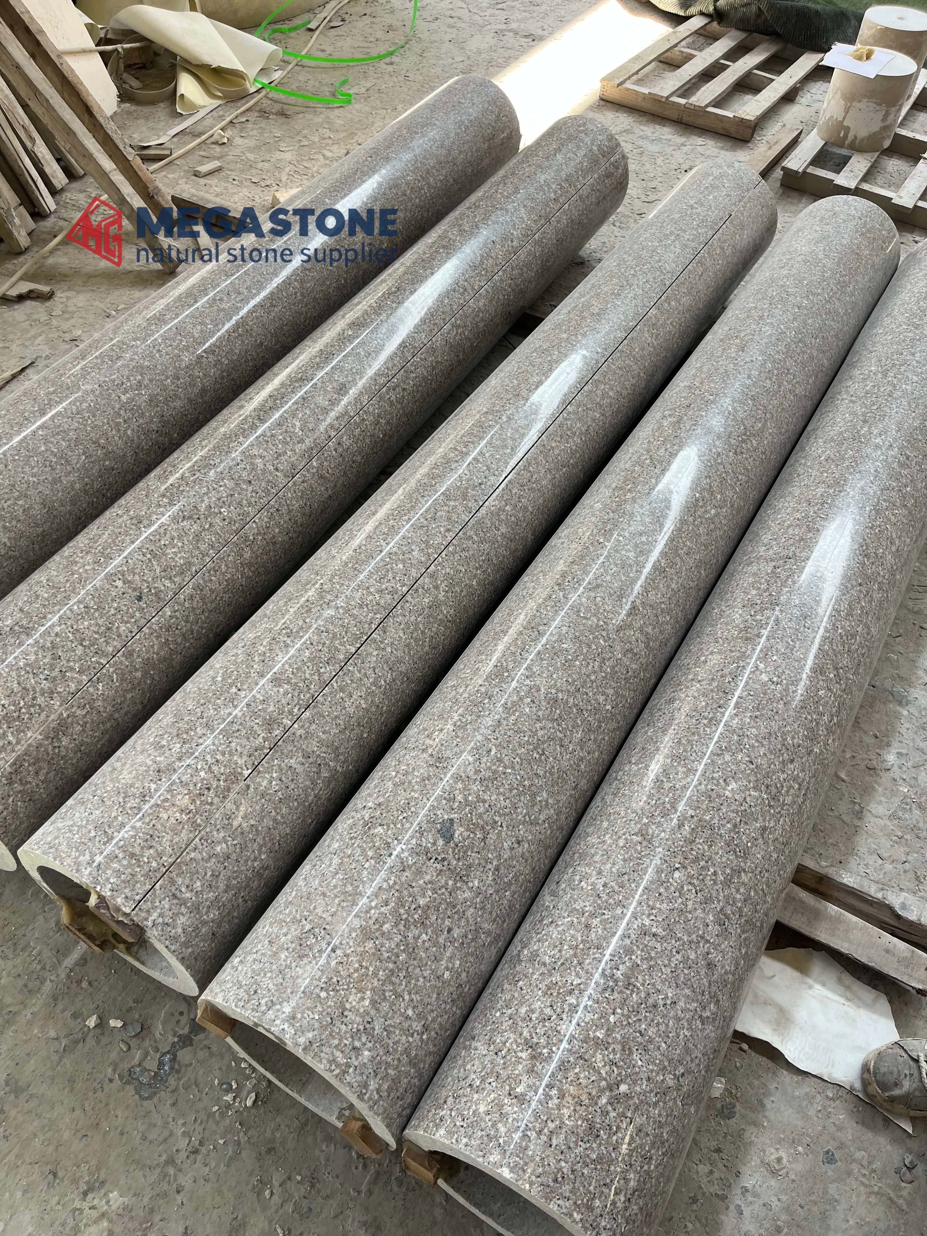 Shrimp Red Granite Curved Panels for Complete Hollow Column Set