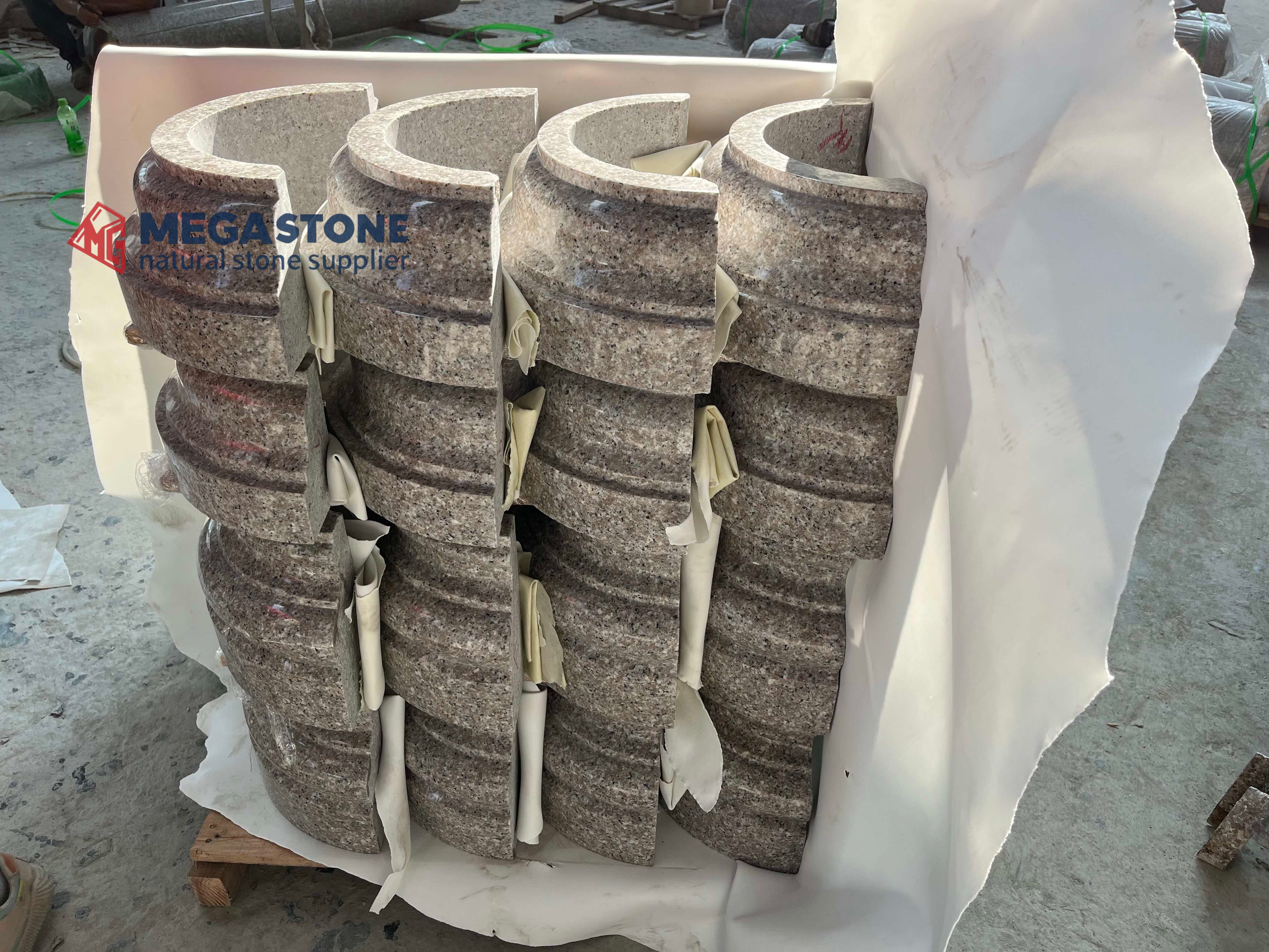 Shrimp Red Granite Curved Panels for Complete Hollow Column Set