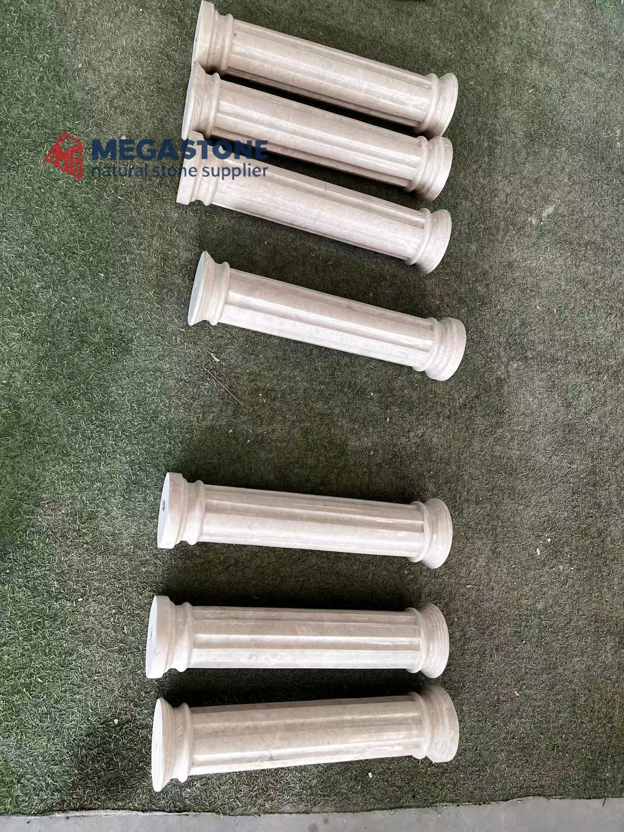 Ottoman Beige Marble Solid Fluted Column Baluster with Round Finial
