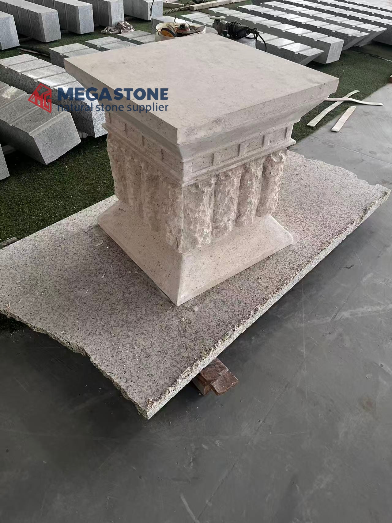 Moleanos Limestone Square Rusticated Column Base and Pedestal for Architectural Column