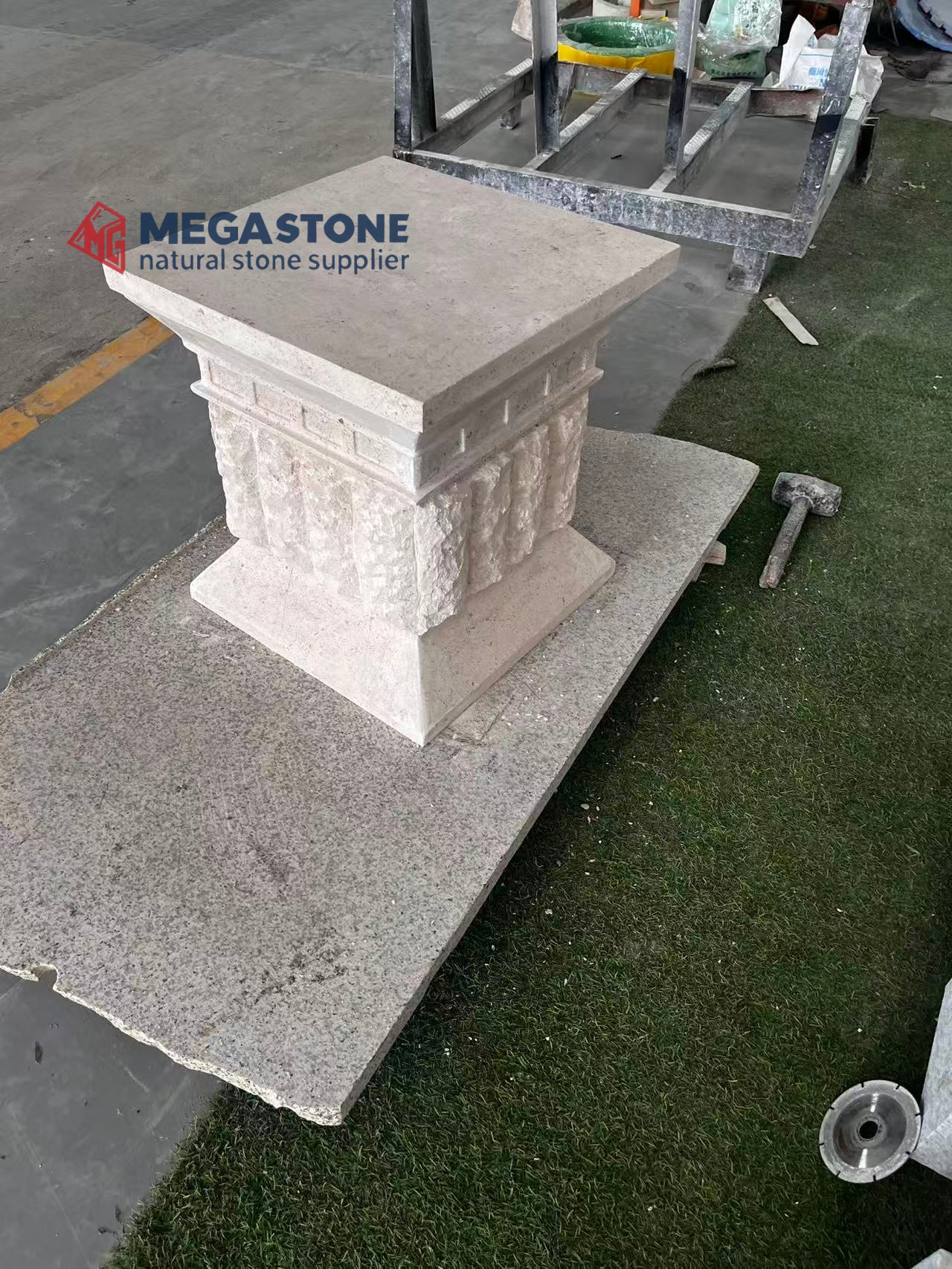 Moleanos Limestone Square Rusticated Column Base and Pedestal for Architectural Column