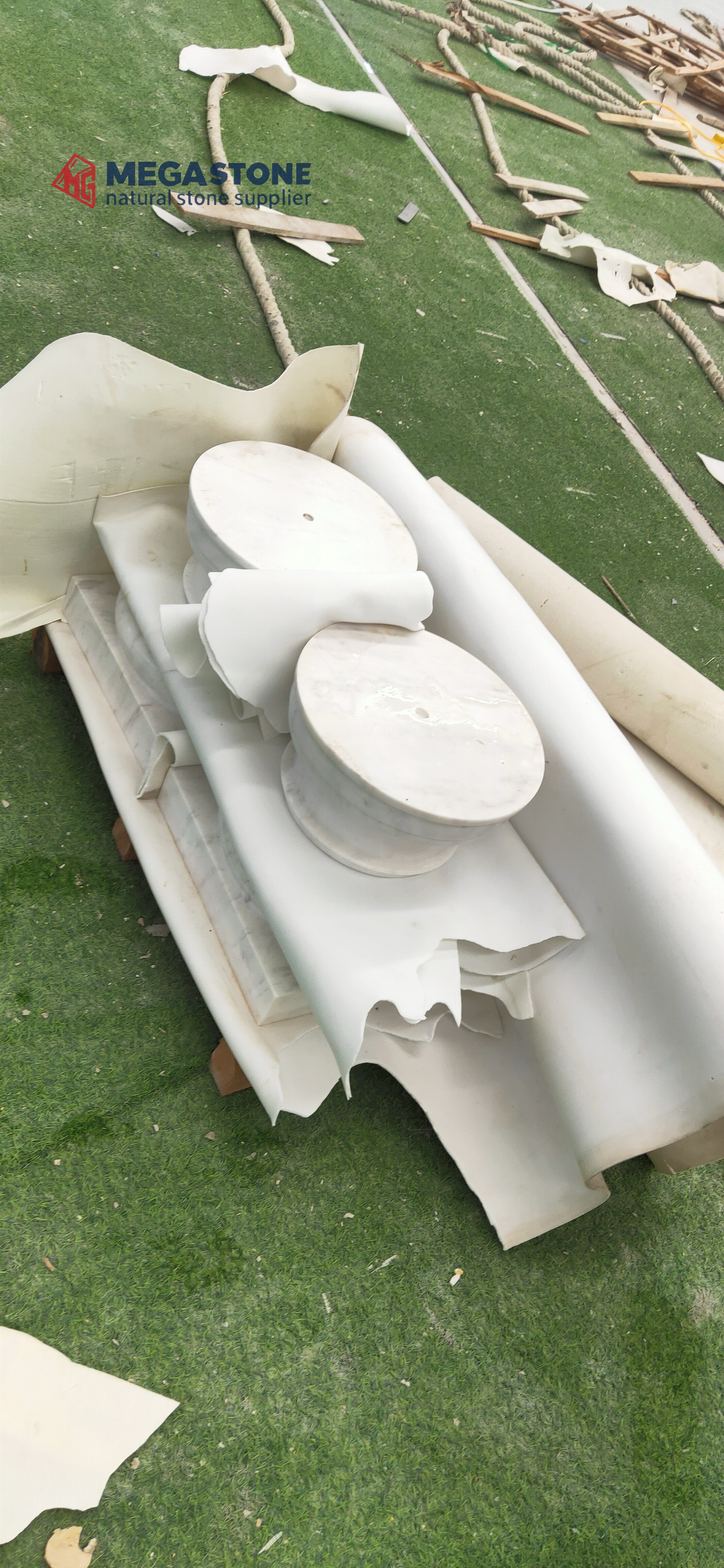 Natural Volakas White Marble Round Column with Base and Capital