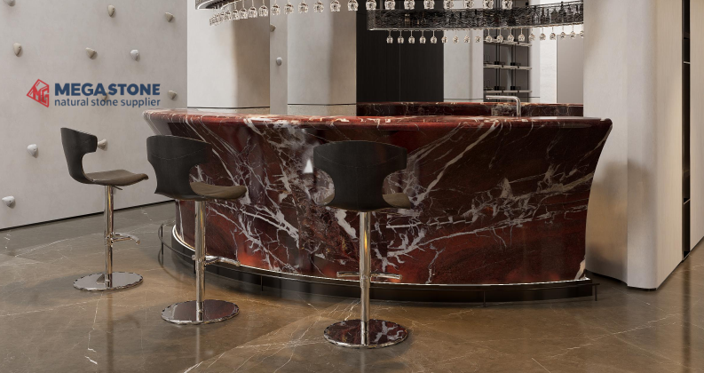 Luxury Turkey Rosso Levanto Marble Curved Bar Counter For Hotel