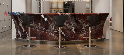 Luxury Turkey Rosso Levanto Marble Curved Bar Counter For Hotel