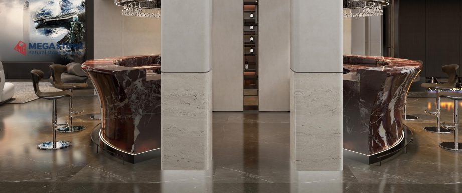 Luxury Turkey Rosso Levanto Marble Curved Bar Counter For Hotel