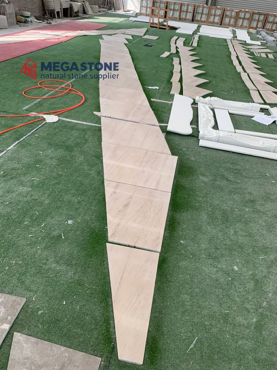 Custom Moca Cream Limestone Curved Spiral Staircase Cladding Panels