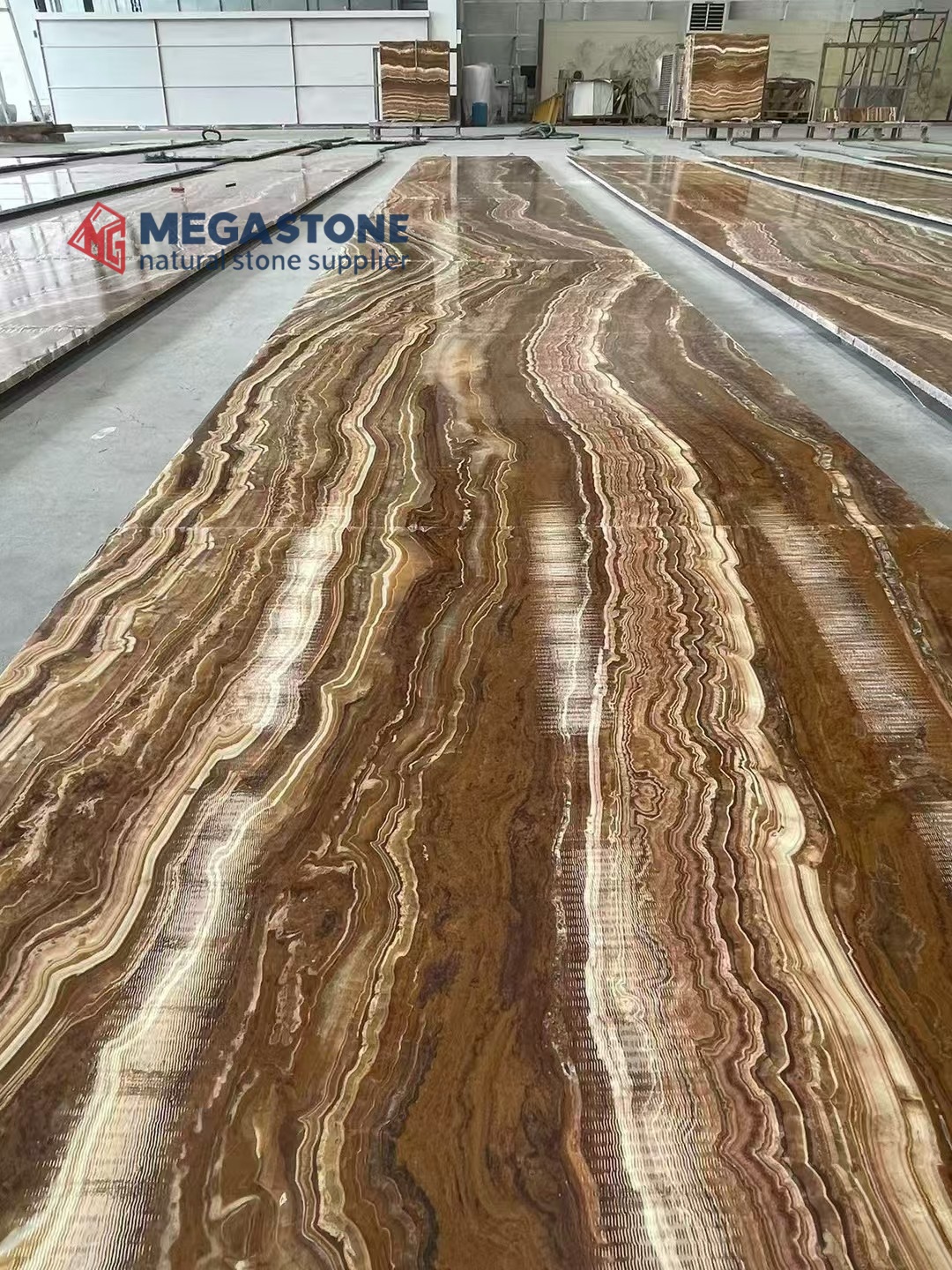 Luxury Natural Tiger Onyx Cut To Size Polished Flooring Tiles For Villa