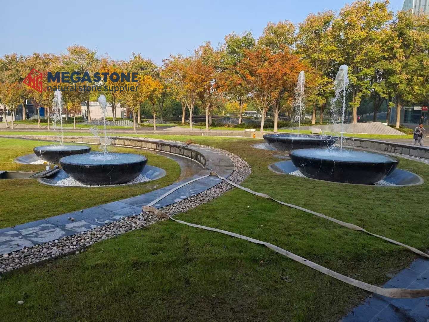 Modern Nero Marquina Stone Bowl Shaped Water Fountain for Commercial Plaza