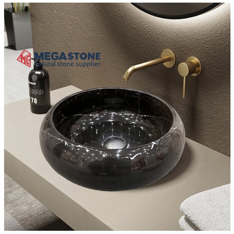 Black Marquina Chess Round Shape Wash Basin