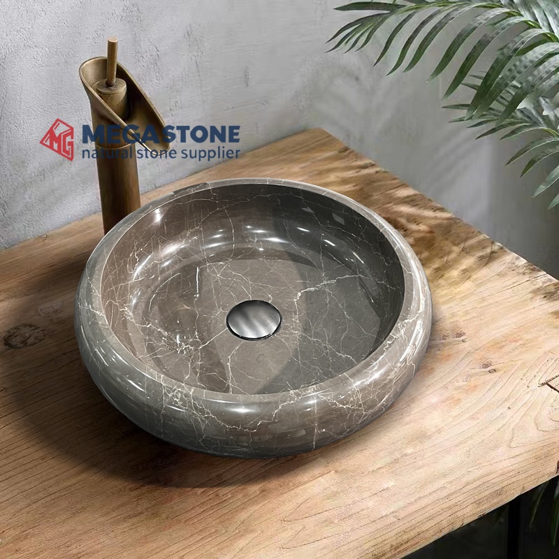 Coffee Mousse Marble Chess Round Shape Wash Basin