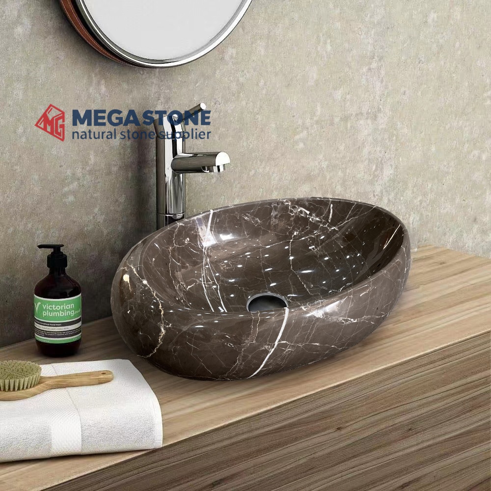 Coffee Mousse Marble Oval Vessel Sink