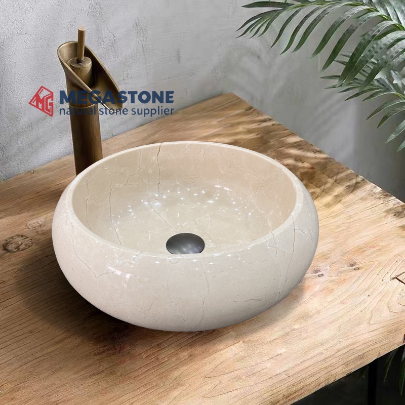 Creama Marfil Marble Chess Round Shape Vessel Basin