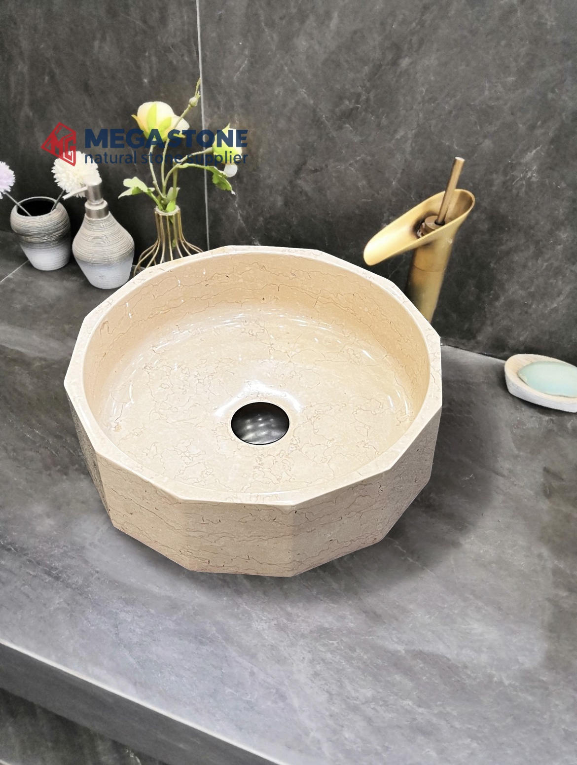 Egypt Beige Marble Geometric Wash Basin
