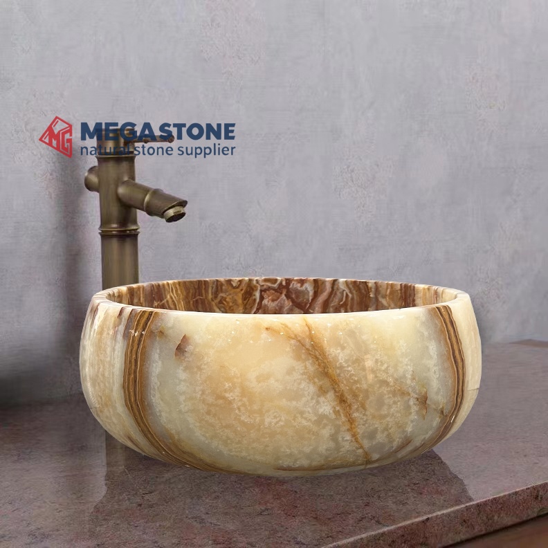 Honey Onyx Chess Round Shape Wash Basin