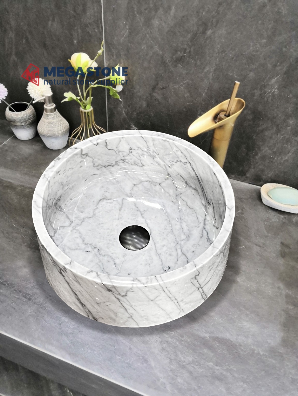 Bianco Carrara Flat Bottom Round Shape Wash Basin