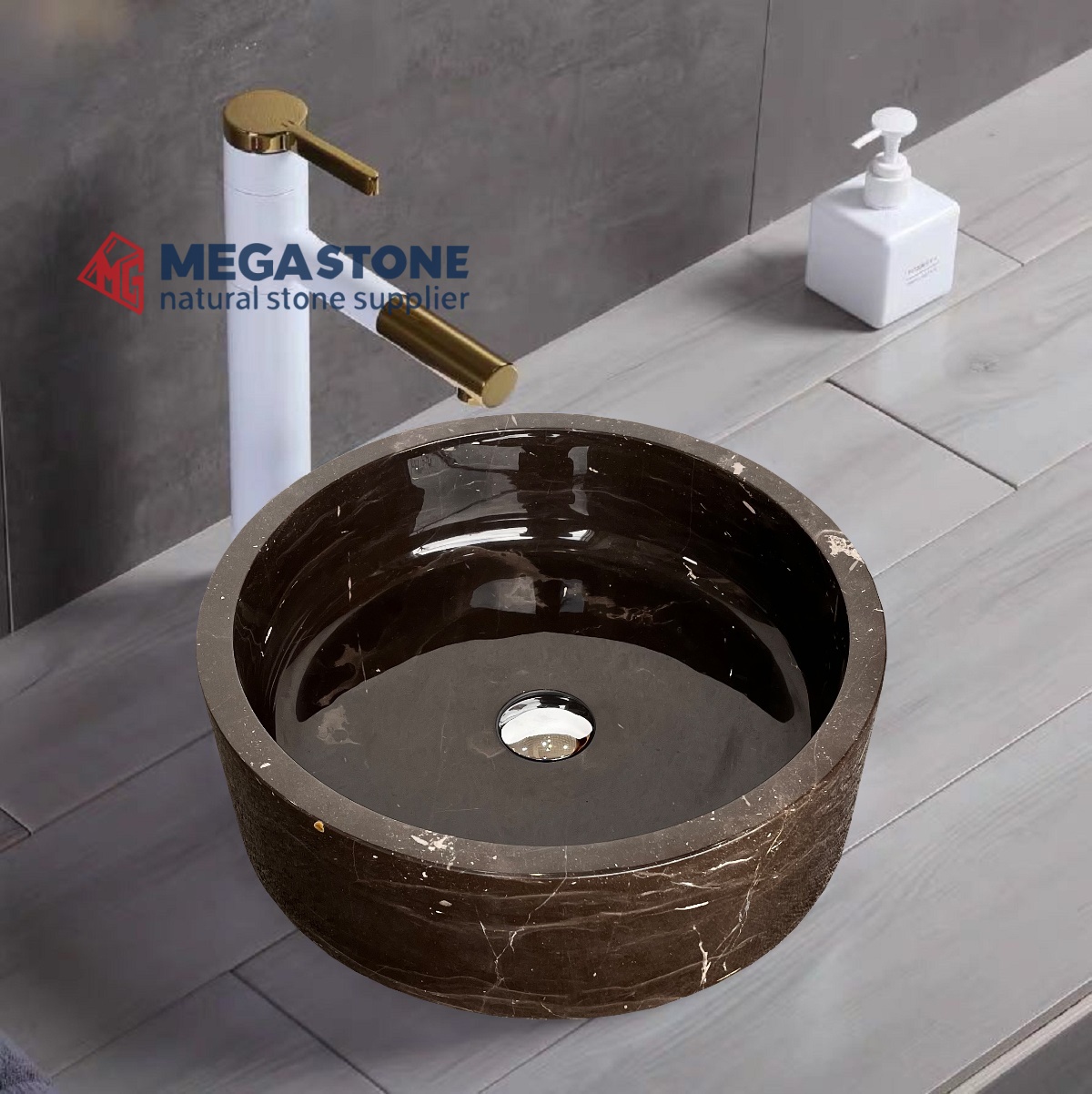 Coffee Mousse Marble Flat Bottom Round Shape Wash Basin