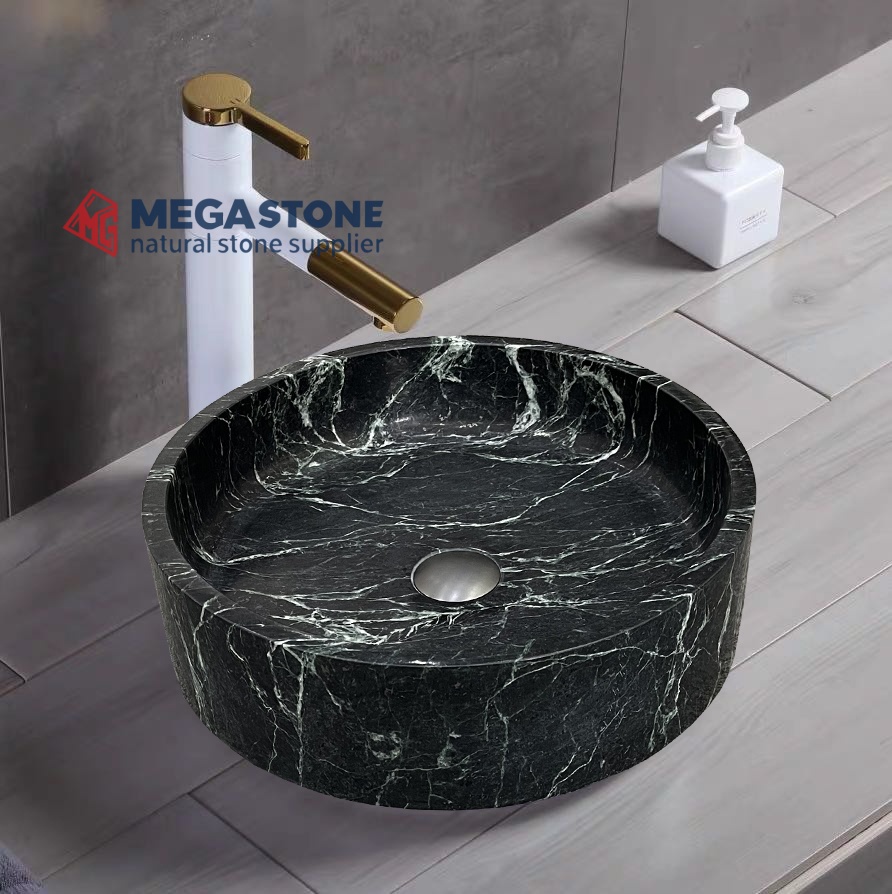 Spider Green Marble Flat Bottom Round Shape Wash Basin
