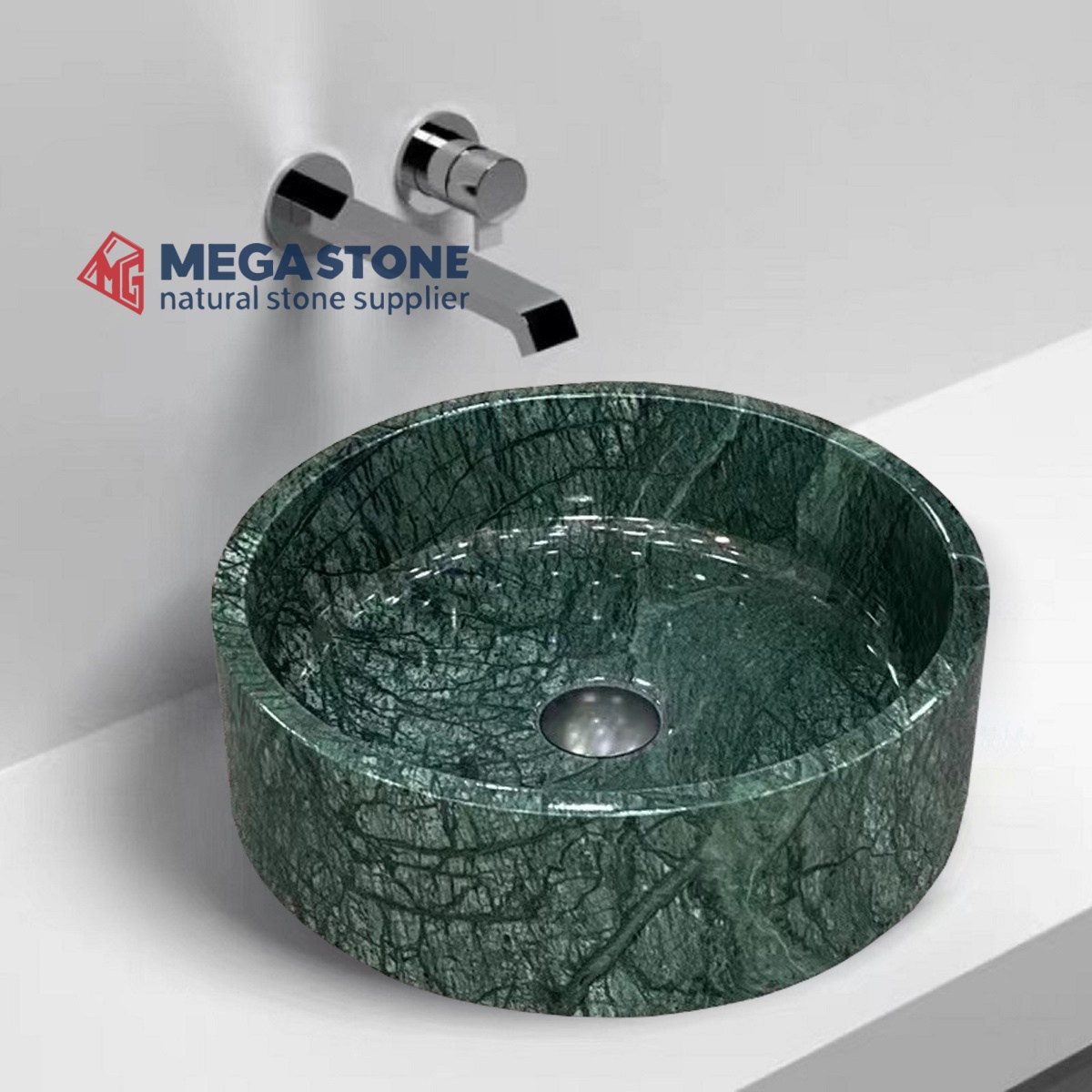 Verde Guatemala Marble Flat Bottom Round Shape Wash Basin